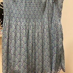 Max Studio Teal and Navy Printed Circle Skirt